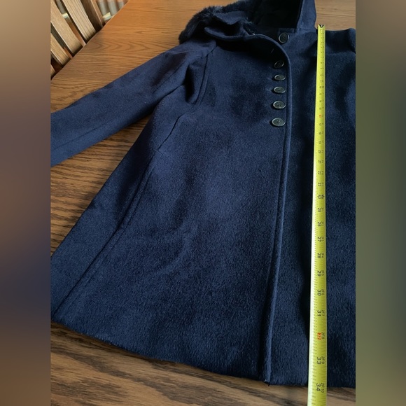 Club Monaco Rania Navy Blue Wool Coat With Faux Fur Collar Size SP - Picture 4 of 11